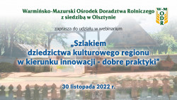 Webinarium "Szlakiem dziedzictwa kulturowego regionu w kierunku innowacji - dobre praktyki", 30.11.2022 r.